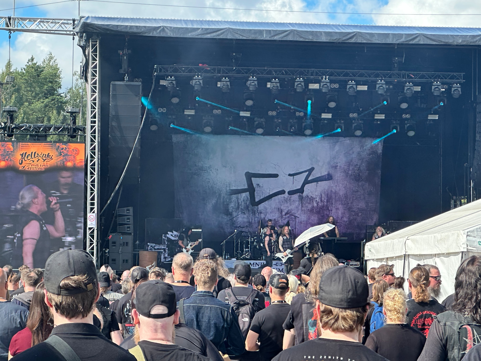 Omnium Gatherum on the Hellsinki Metal Festival 2026 main stage with a packed daytime crowd
