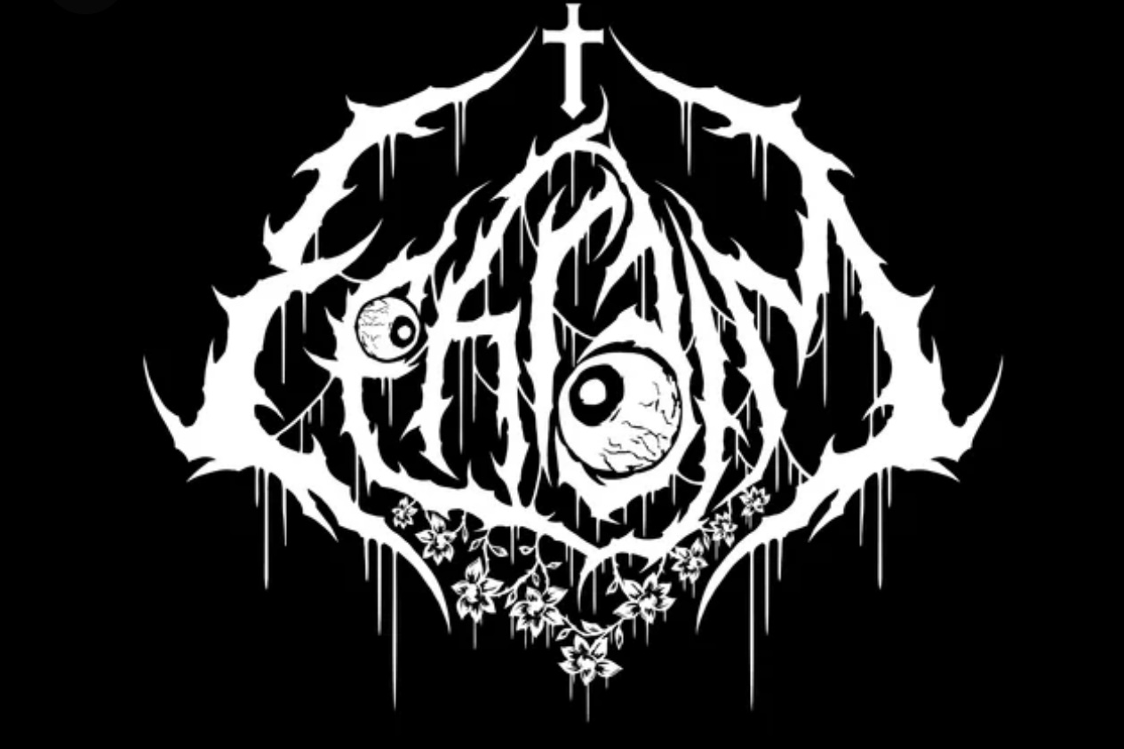 Ephraim band logo — intricate black metal-style lettering with dripping motifs, eyes, and floral details on black background