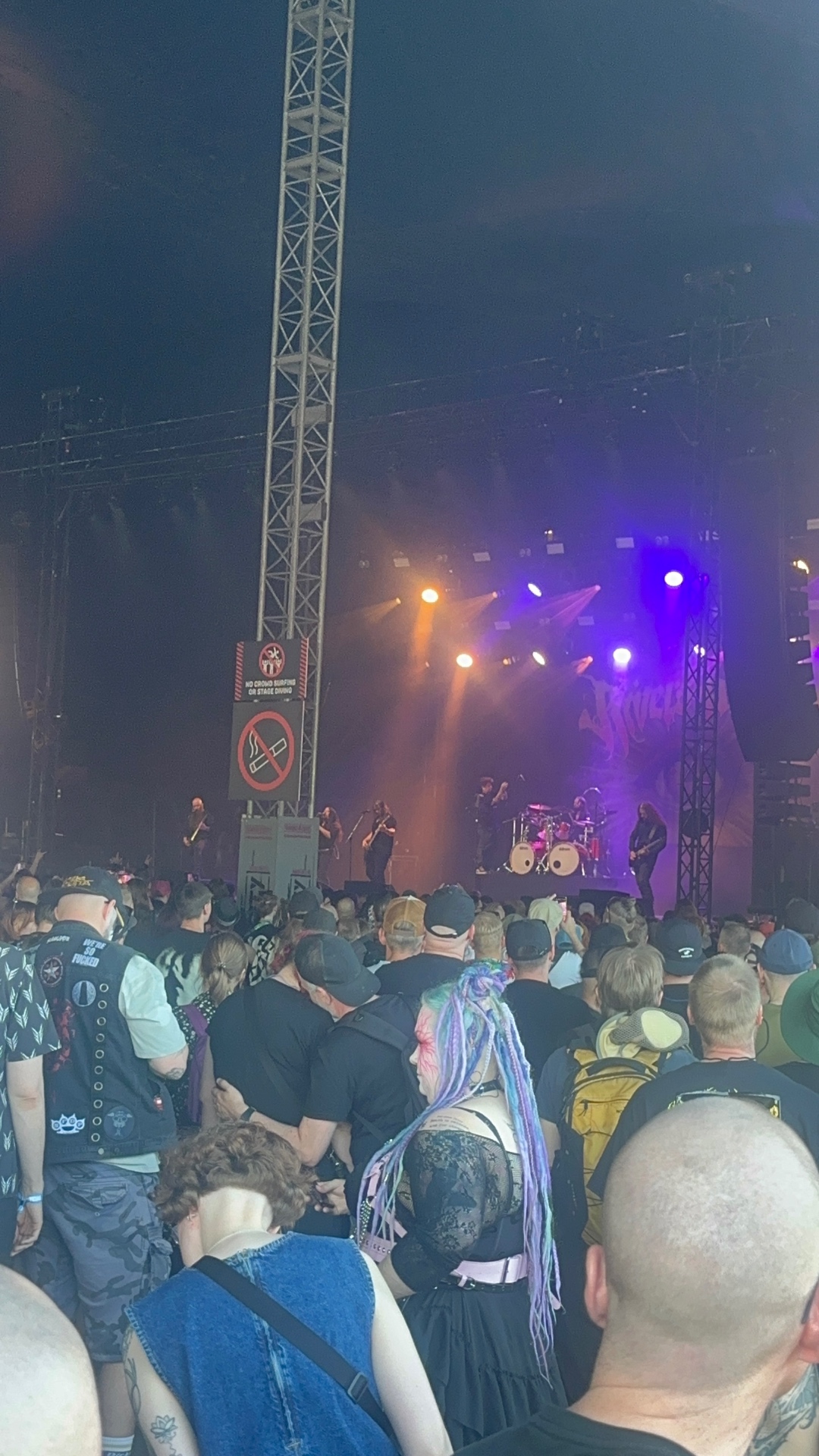 Rivers of Nihil performing at Tuska Festival 2026 under purple stage lights