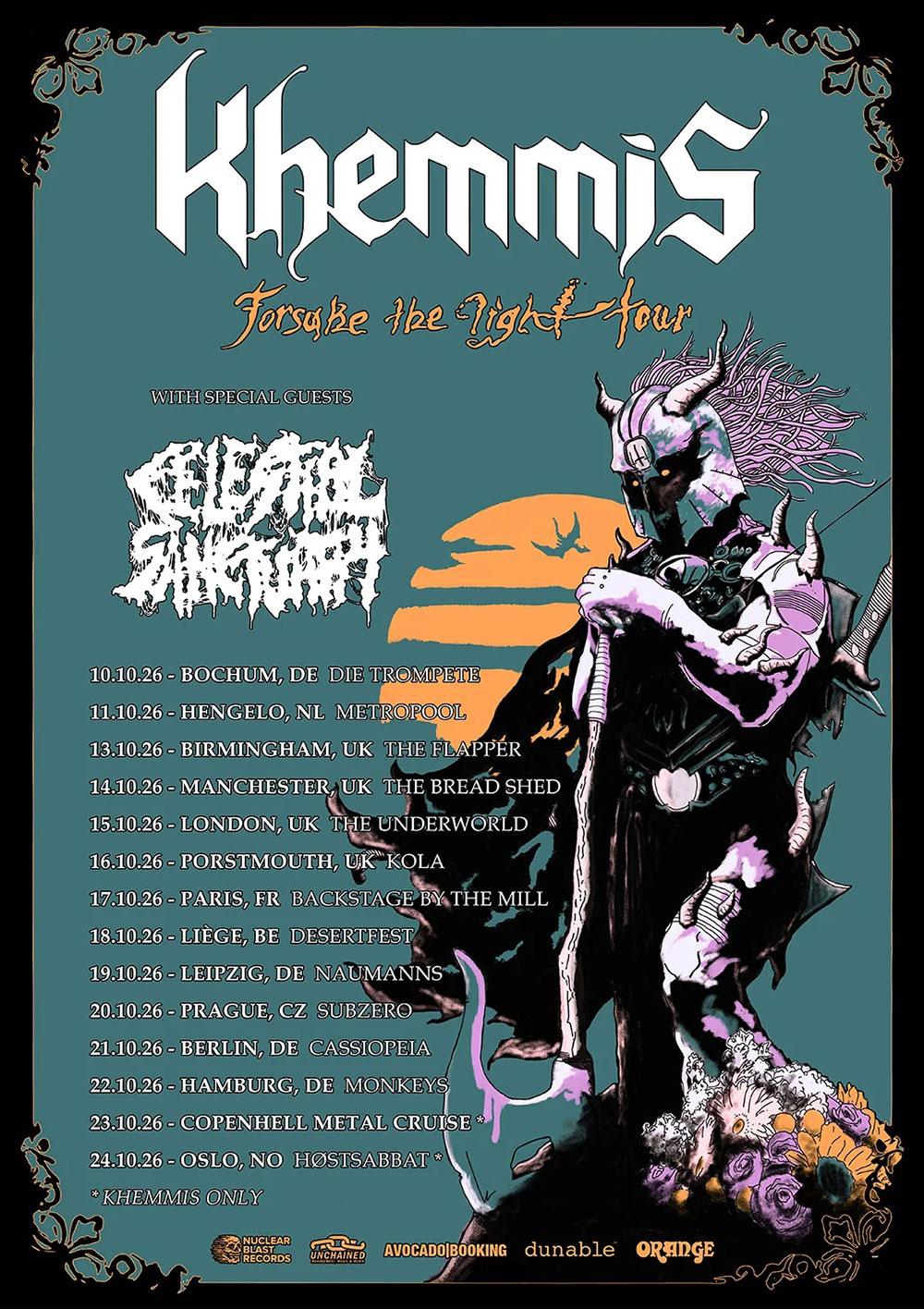 Khemmis — Forsake the Light Tour poster with special guests CELESTIAL SANCTUARY, October 2026 European and UK dates