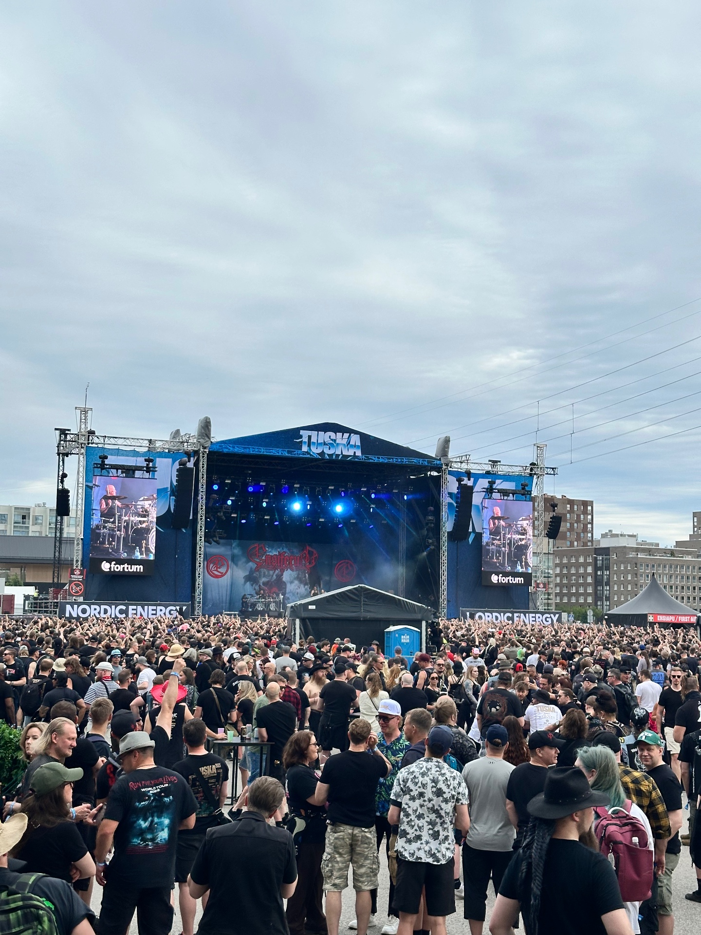 Ensiferum performing on the Tuska main stage on day one of Tuska Festival 2026 in Helsinki